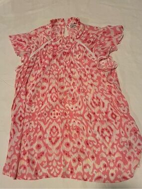 Nanette Lepore Pink Ikat Print Ruffle Sleeve Blouse